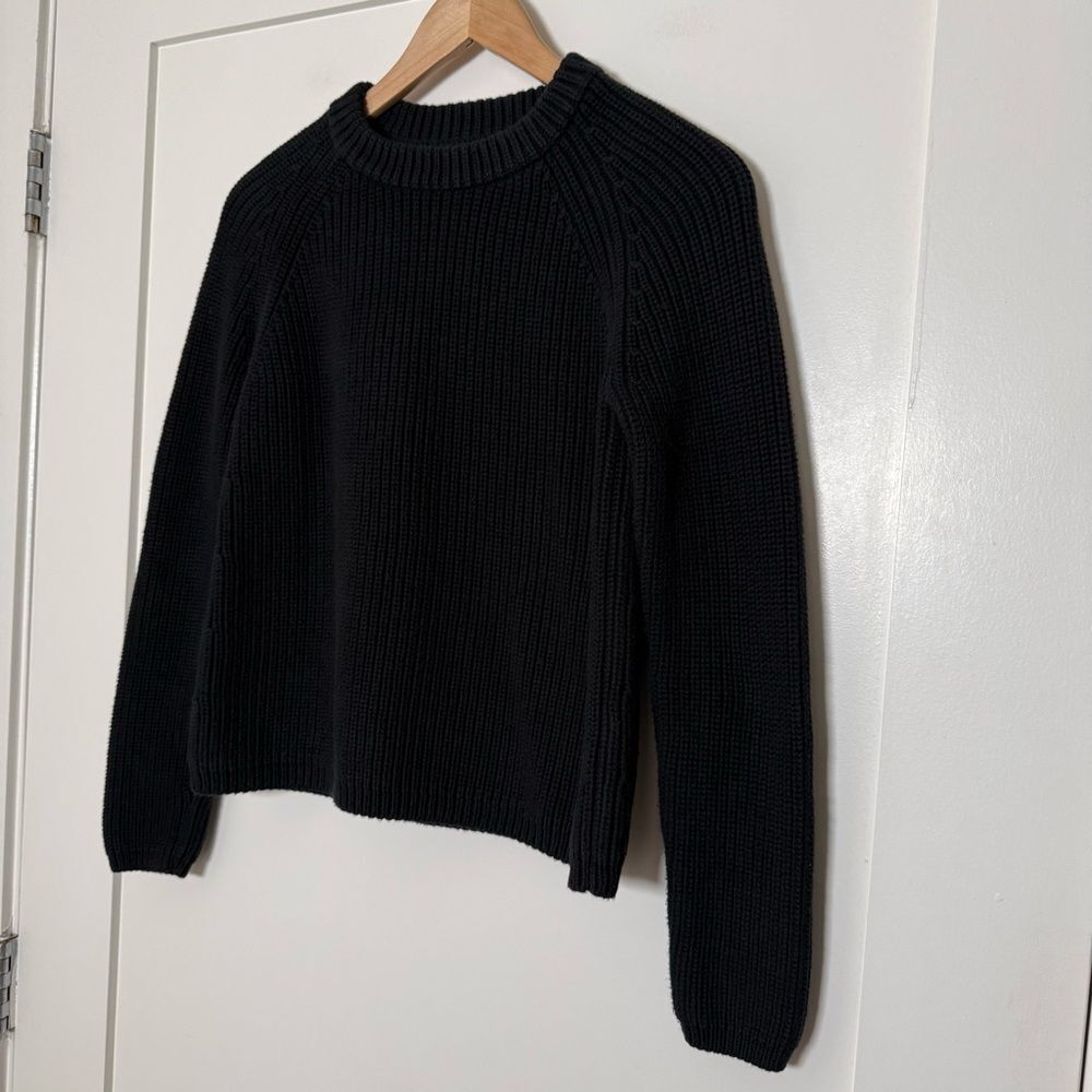 Quince Sweater Womens Sz S Black Fisherman Chunky Knit Crewneck Organic Cotton - Picture 2 of 11